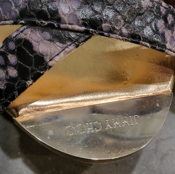 Jimmy Choo wedge cork heels gray snakeskin 38 1/2 7-7.5 sandals - Picture 7 of 16